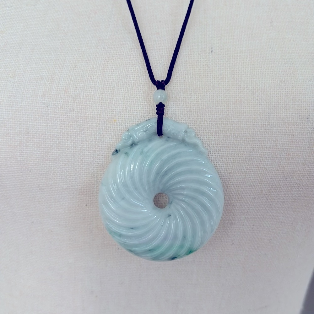 Jade pendant carved light green large disc